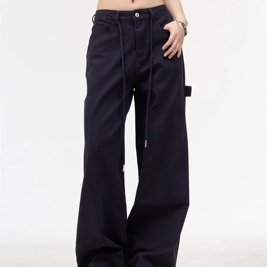 Retro Alphabet Embroidered Multi-pocket Straight Cargo Pants Women's Loose Casual