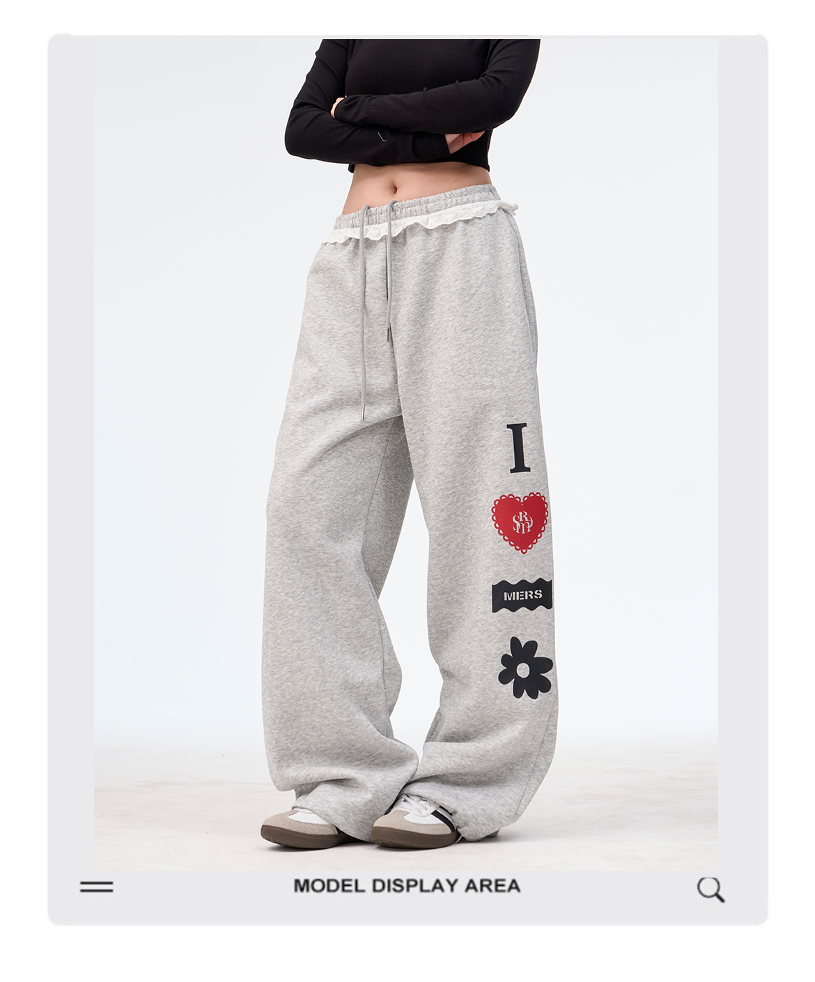 Vintage Lace Sweatpants Loose Straight Trousers Casual Women