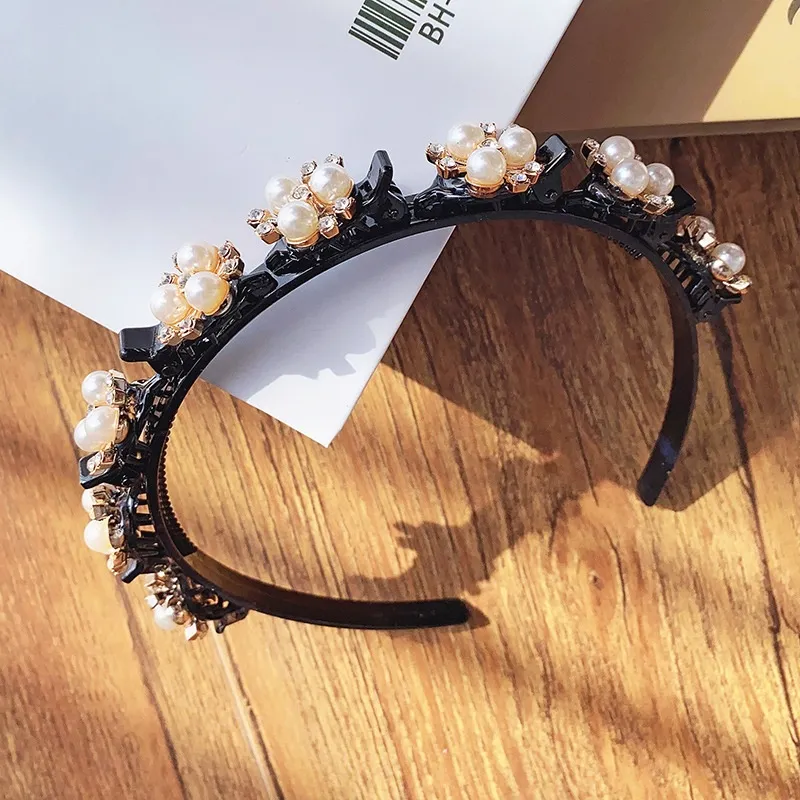 Braided Hair Band Hair Patch Female Hairpin - Three Pearls Golden Headband