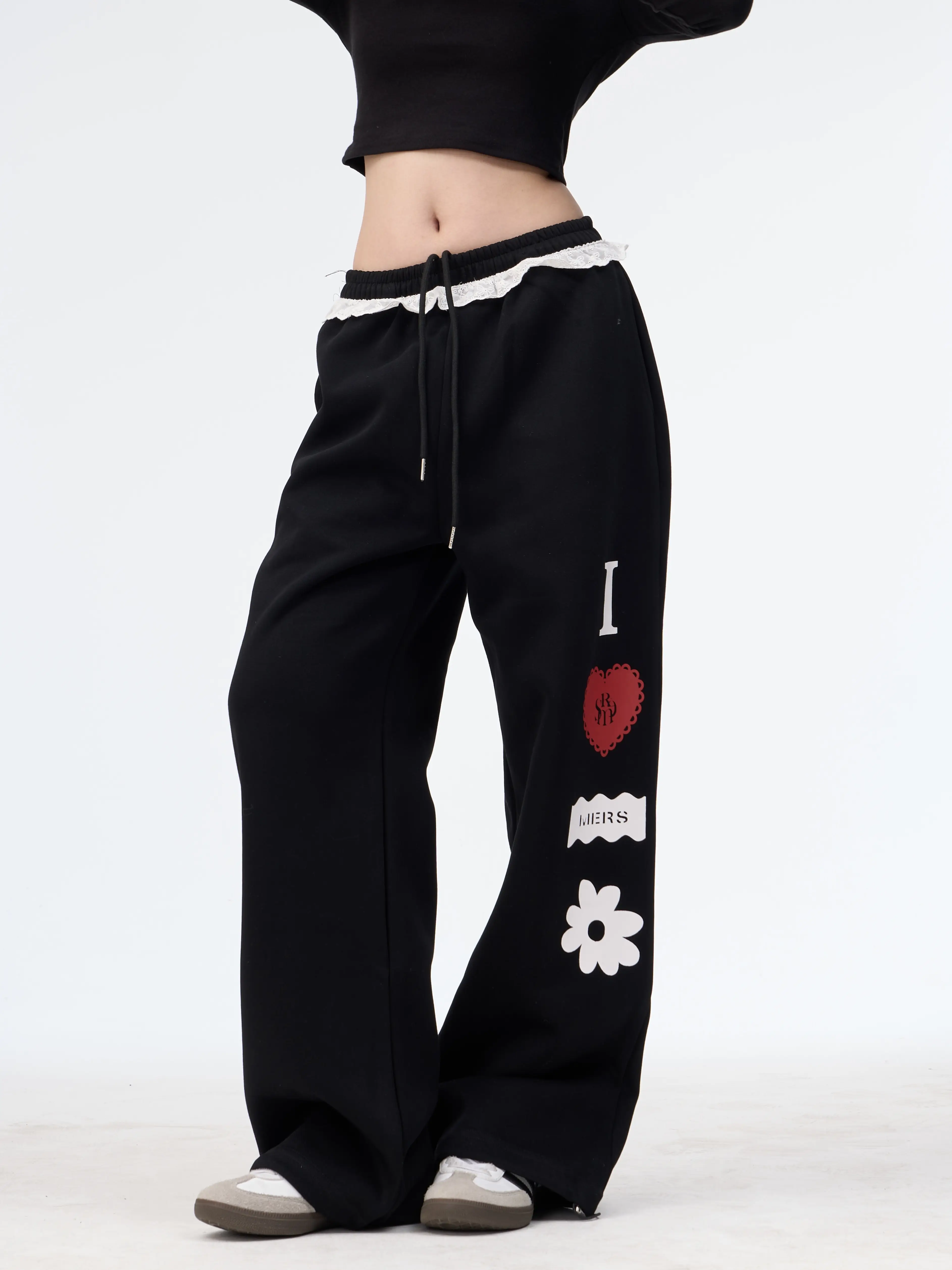 Vintage Lace Sweatpants Loose Straight Trousers Casual Women