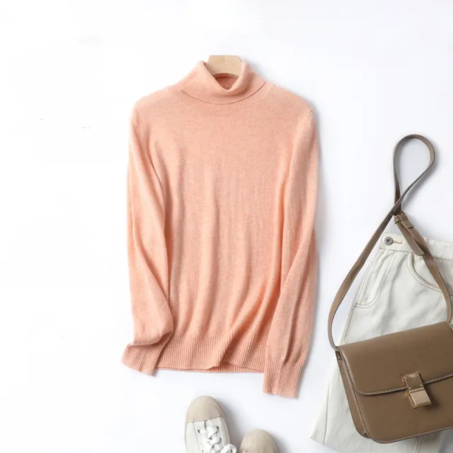 Women's Solid Color Simple Turtleneck Knitting Cashmere Sweater Charming Yellow - Shop at LoveMi