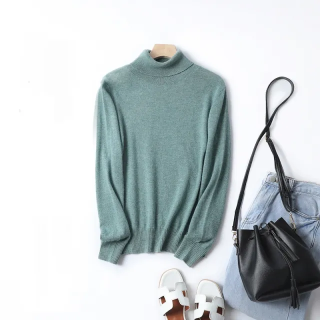 Women's Solid Color Simple Turtleneck Knitting Cashmere Sweater Olive - Shop at LoveMi