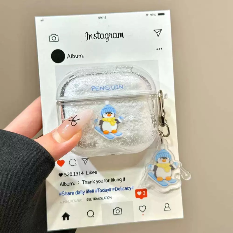 Cartoon Quicksand Ski Penguin Pendant Headset Protective Cover