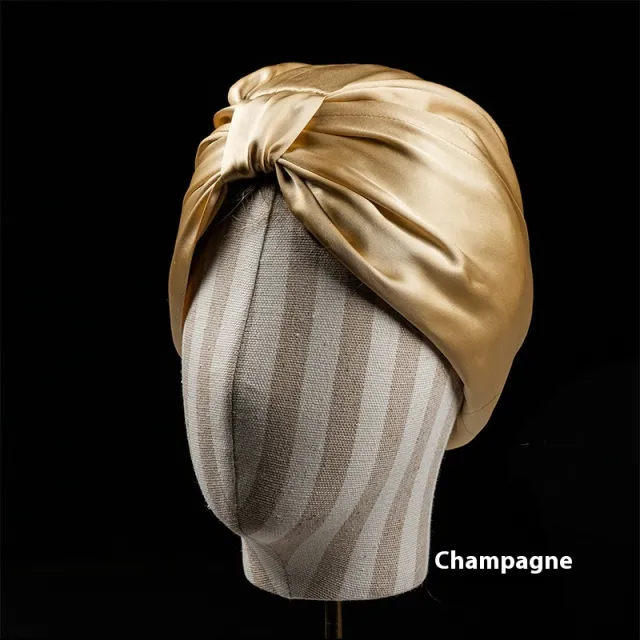 Heavy Silk Silk Nightcap Double Layer Square Knot Confinement Cap Champagne Free Size - Shop at LoveMi