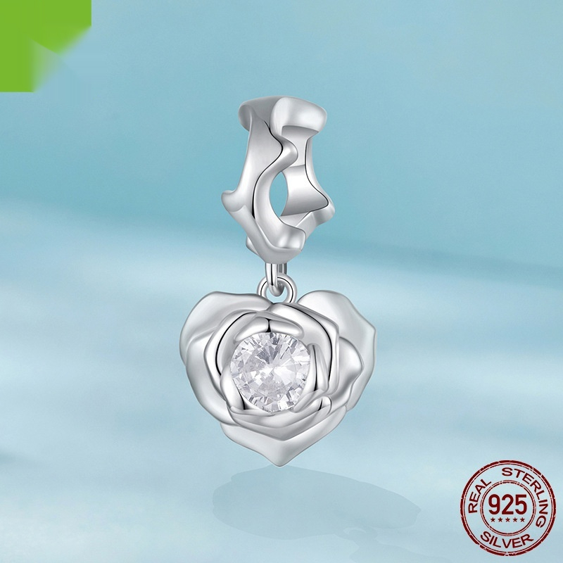 Original Rose Heart Pendant 925 Silver Bead