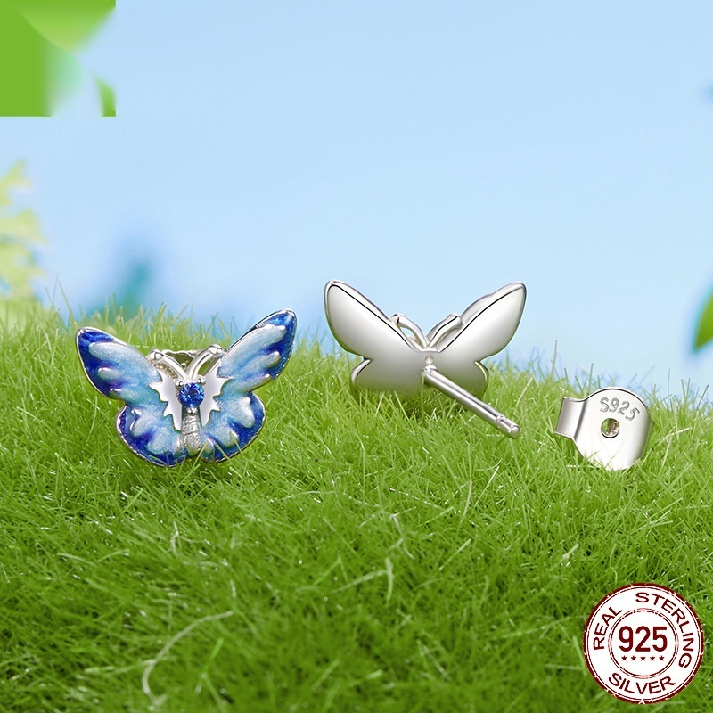 New Blue Color Butterfly Gradient Stud Earrings