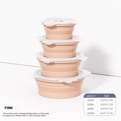 Travel Outdoor Silicone Folding Lunch Box - Four Pieces Landi Pink - View 1