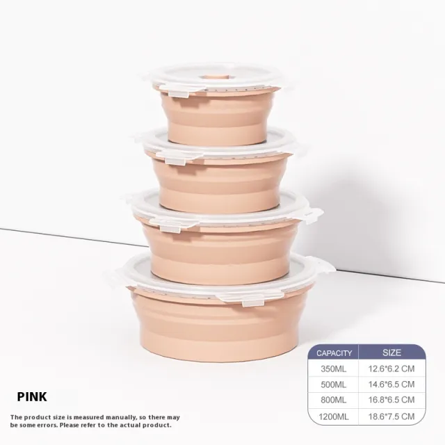 Travel Outdoor Silicone Folding Lunch Box Four Pieces Landi Pink - Shop at LoveMi