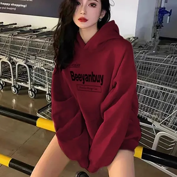 Women's Vintage Tea Hat Leisure Pullover Hoodie Coat Wine Red With Velvet - Shop at LoveMi