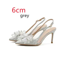 Women's Low-cut Stiletto Heels With Crystal Silver Bow - Grey - View 1