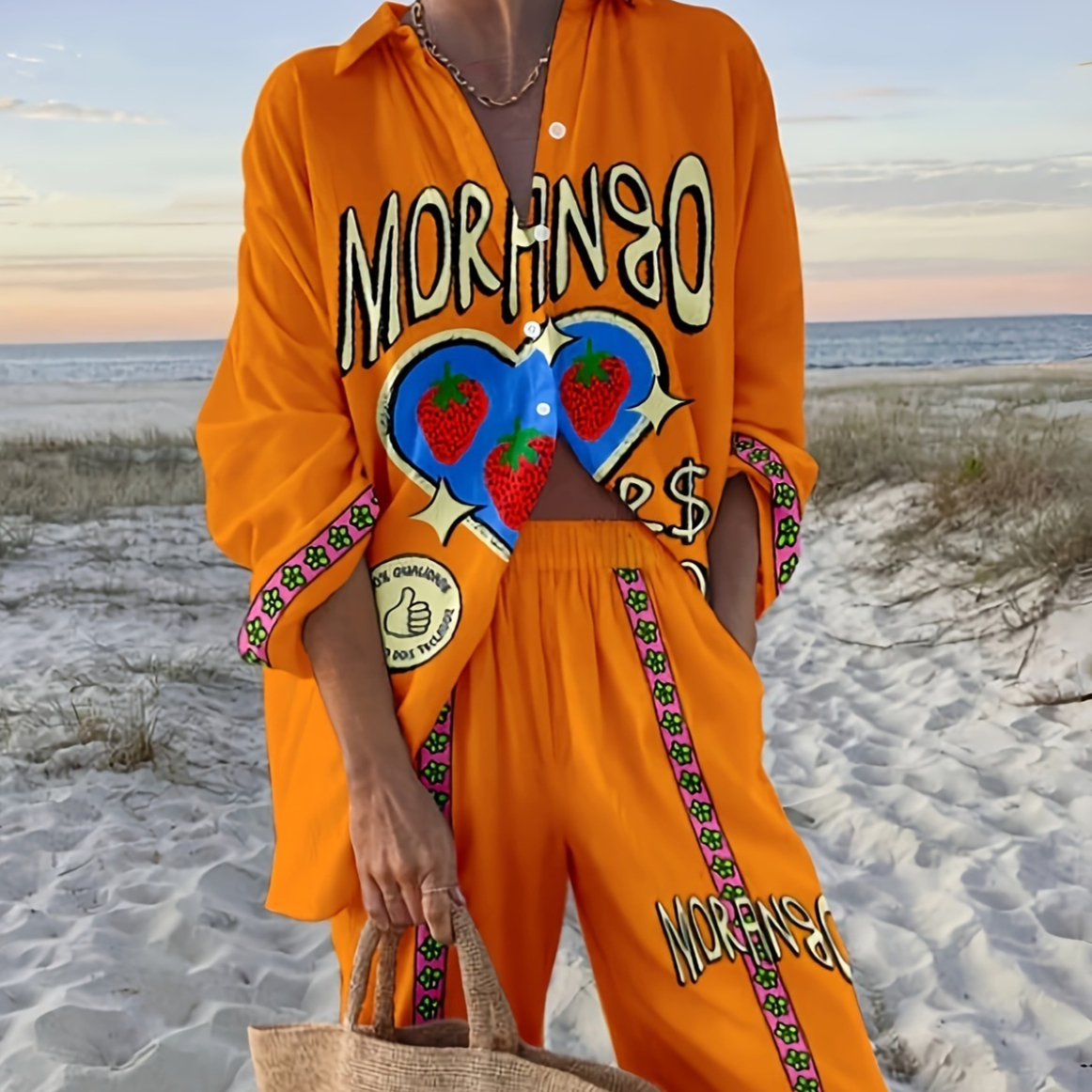 Seaside Tropical Printing Women's Suit Shirt Set