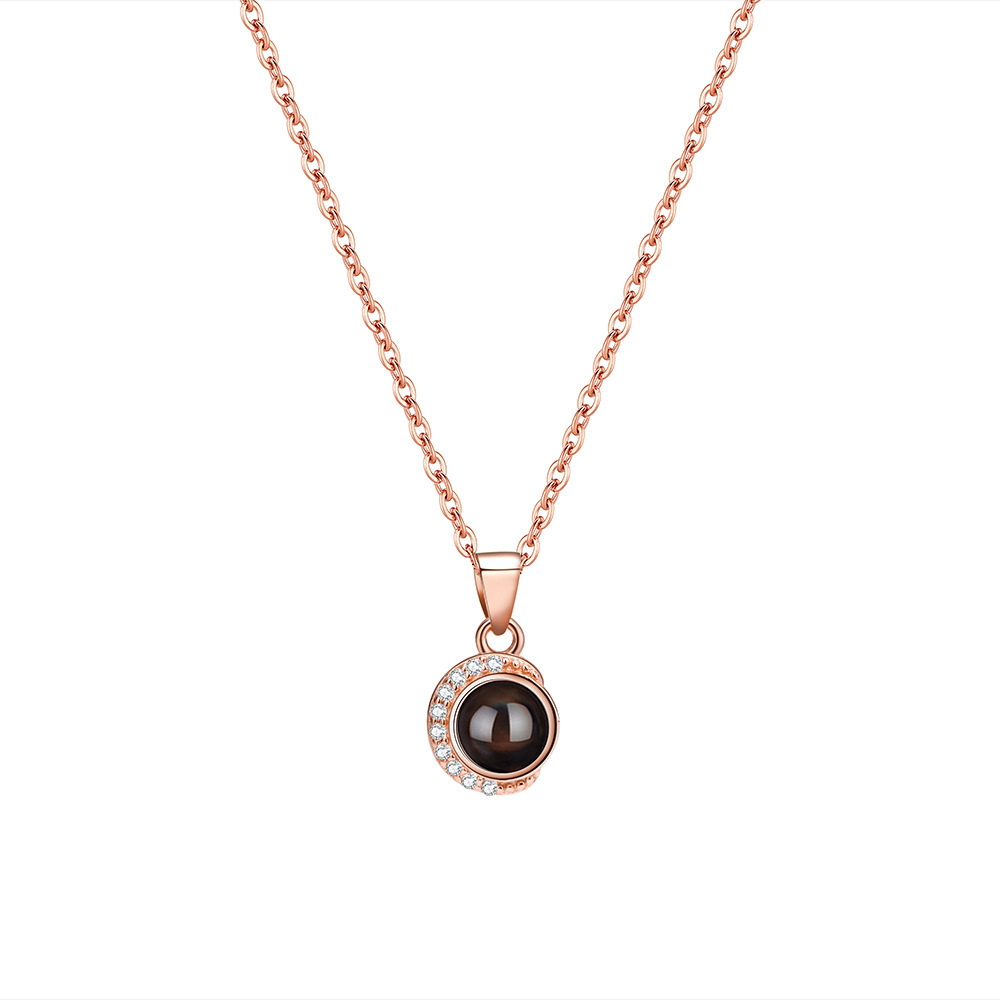 S925 Silver Projection Diamond Moon Pendant Necklace