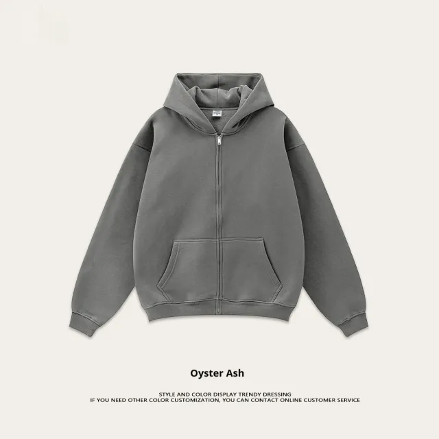 Autumn Fleece Solid Color Hooded Sweater Casual Loose Cardigan Sports Pants Coat Gray Velvet - Shop at LoveMi