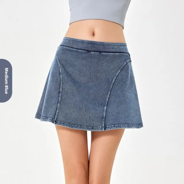 Spring And Summer High Elastic Fake Two Pieces Denim Yoga Skirts Smalt - Shop at LoveMi