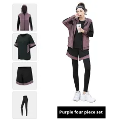 Breathable Sweat Absorbing Loose Sports Yoga Plus Size Workout Clothes Suit - Purple 4Pcs Set - View 1