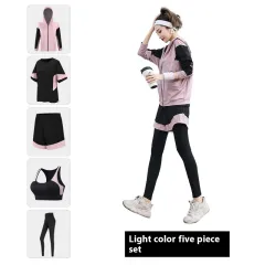 Breathable Sweat Absorbing Loose Sports Yoga Plus Size Workout Clothes Suit - Light Purple 5Pcs Set - View 1