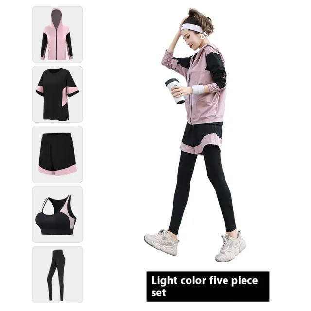 Breathable Sweat Absorbing Loose Sports Yoga Plus Size Workout Clothes Suit Light Purple 5Pcs Set - Shop at LoveMi