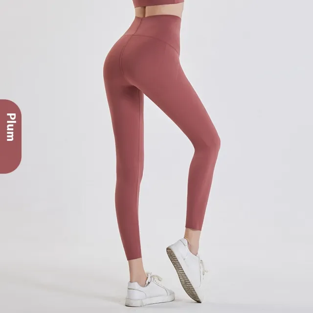 High Waist Hip Lift Tight Yoga Fitness Running Thin Jacket Wear Leggings Plum Color - Shop at LoveMi