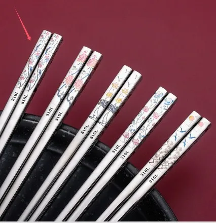 316L National Style Stainless Steel Chopsticks Restaurant Hotel Household Birds And Flowers - Shop at LoveMi