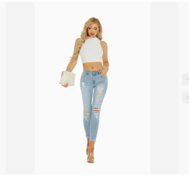 European And American Style Women's Ripped Skinny Jeans Light Blue - Shop at LoveMi