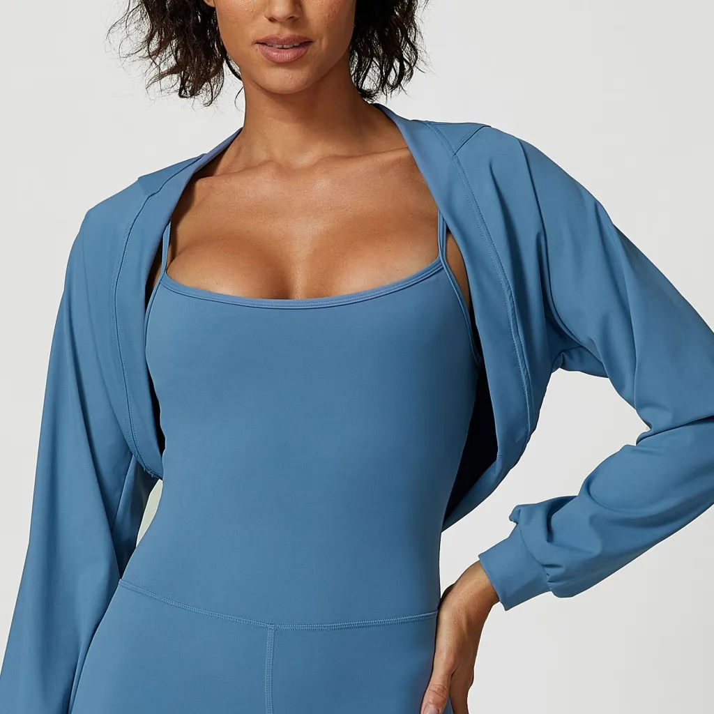 Small Shawl Sports Yoga Sun Protection Top - Blue - View 1