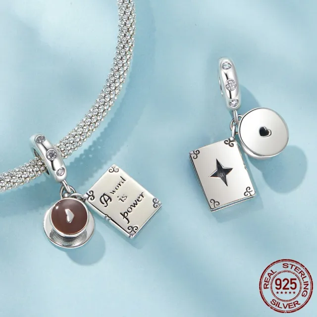 Coffee & Book Pendant S925 Sterling Silver Scattered Beads Scc3051 - Shop at LoveMi