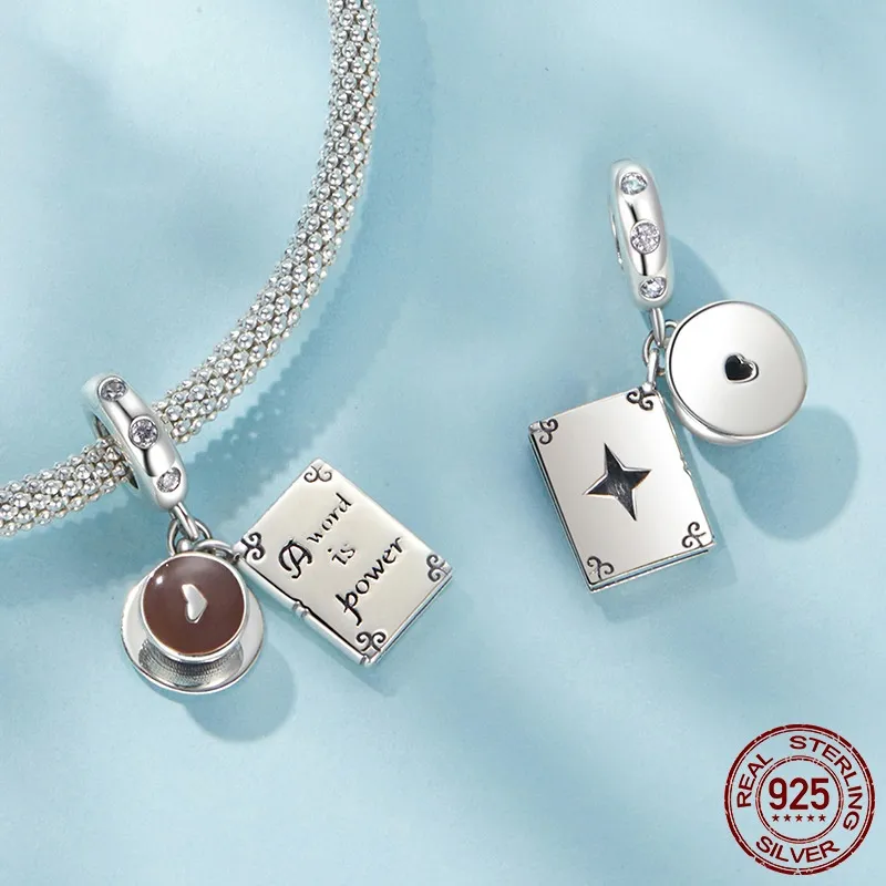 Coffee & Book Pendant S925 Sterling Silver Scattered Beads - Scc3051