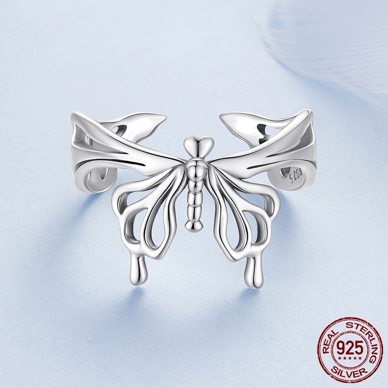 Butterfly Open Ring Sterling Silver Adjustable