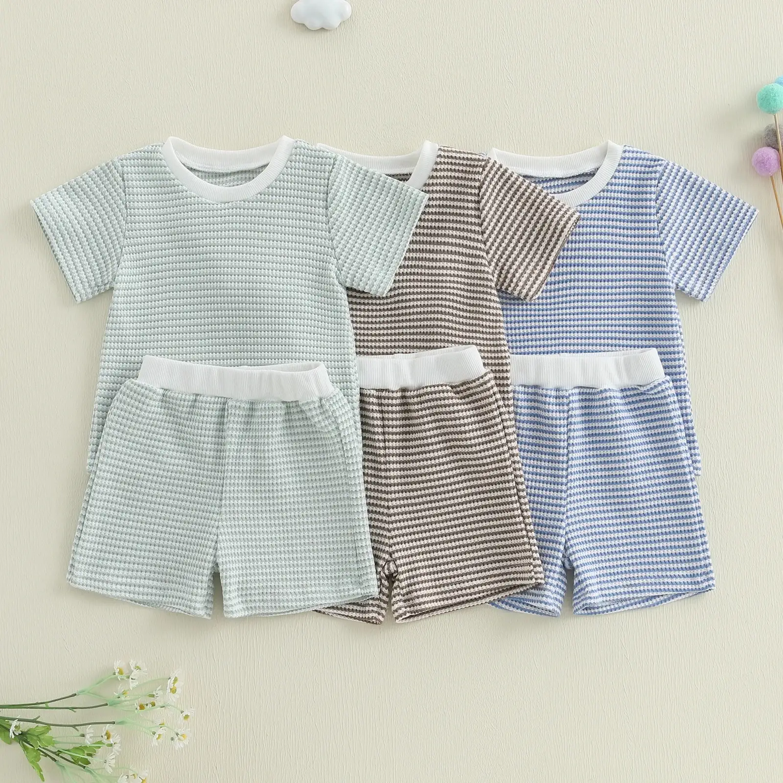 Short Sleeves For Baby And Infants Striped Top Shorts Suit