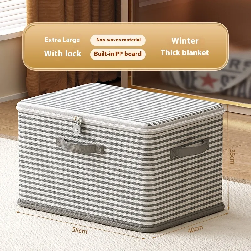 Clothes Storage Box With Lock Household Storage Basket - Grey Oversized With Lock