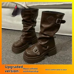 Trendy Retro Handsome Locomotive Thick Bottom Boots Female - Brown - View 1