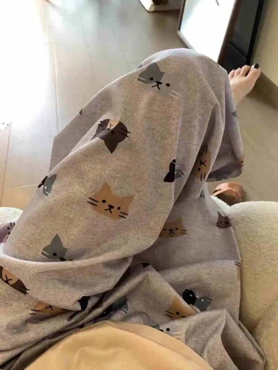 Cute Cat Print Pajama Pants Women's Plus Size Loose Casual Pants - Gray Cat