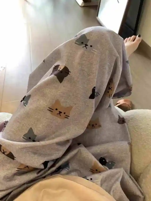 Cute Cat Print Pajama Pants Women's Plus Size Loose Casual Pants Gray - Shop at LoveMi