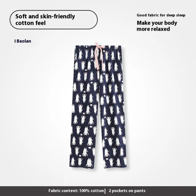 Pajama Pants Women's Cotton Loose Plus Size Casual Pants P98032859 Sapphire Blue - Shop at LoveMi