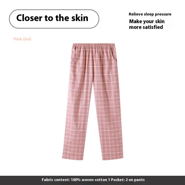 Pajama Pants Women's Cotton Loose Plus Size Casual Pants Pink - Shop at LoveMi