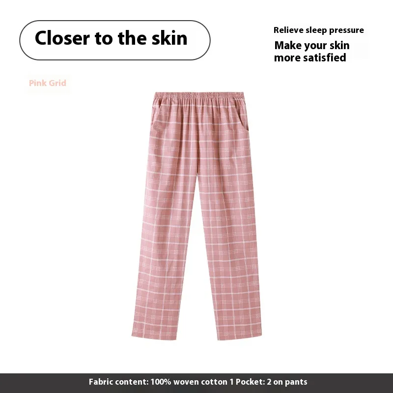 Pajama Pants Women's Cotton Loose Plus Size Casual Pants - P98312519 Pink Plaid