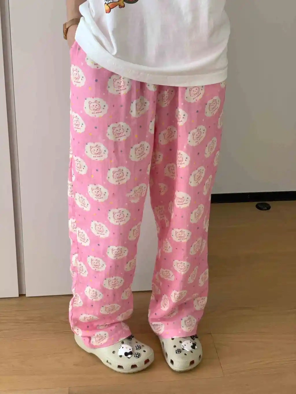Cute Cat Print Pajama Pants Women's Plus Size Loose Casual Pants - Circle Cat Trousers