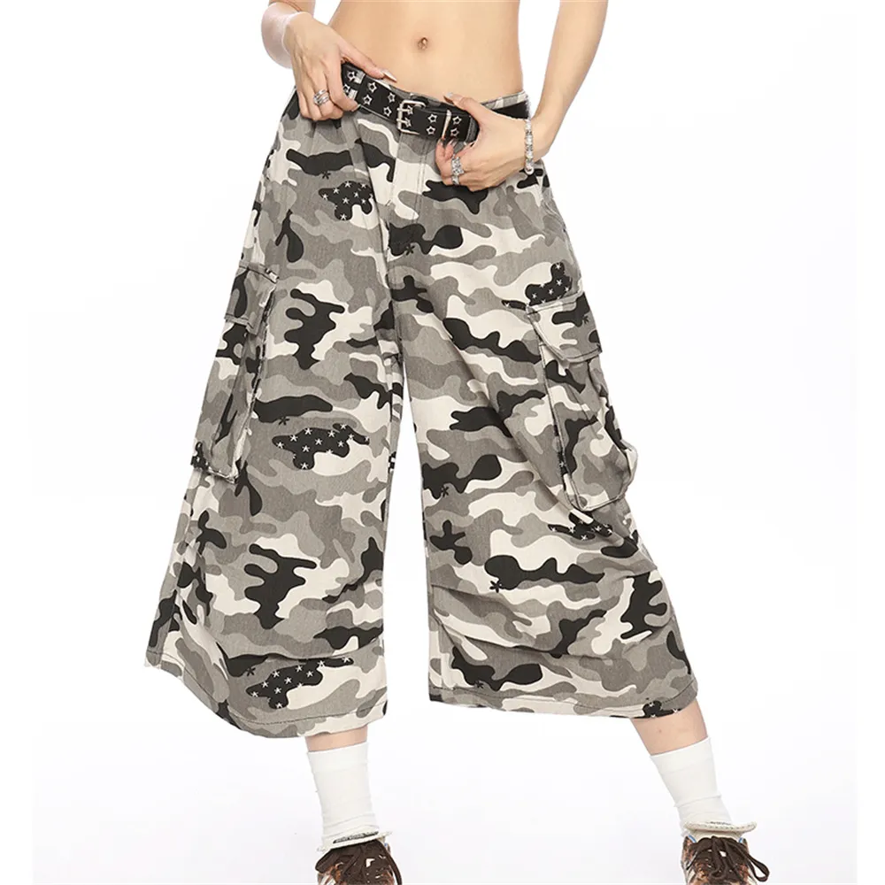 Multi-pocket Polka Dot Camouflage Cargo Pants Women - Camouflage Color-L