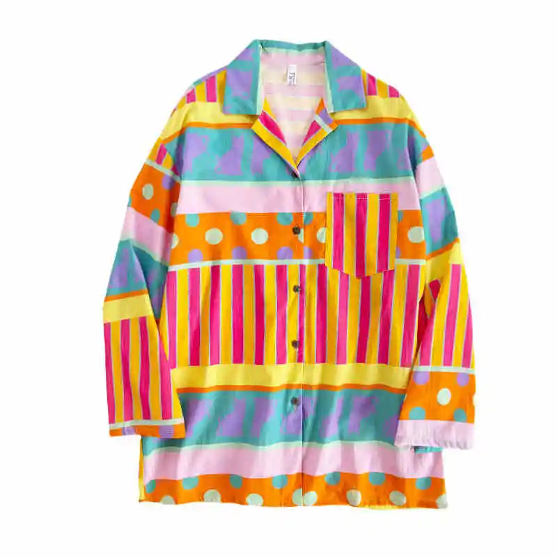Retro Loose Plus Size Casual Pajamas Cotton Home Wear - Orange Long Sleeve
