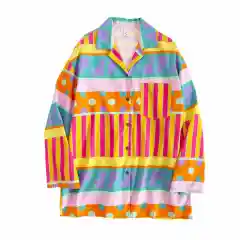 Retro Loose Plus Size Casual Pyjamas Cotton Home Wear - Orange Long Sleeve - View 1