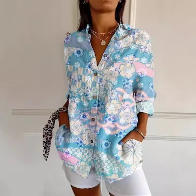 Women's Long Half Sleeve Floral Print Cardigan Yk2006Mc - Shop at LoveMi
