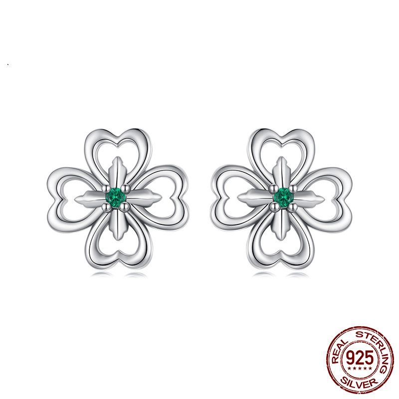 Lucky Four-Leaf Clover Stud Earrings Sterling Silver Plant