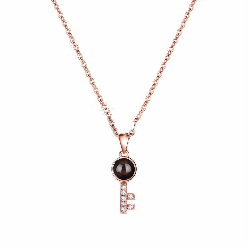 Minimalist Pure Silver Key Pendant Photo Projection Necklace
