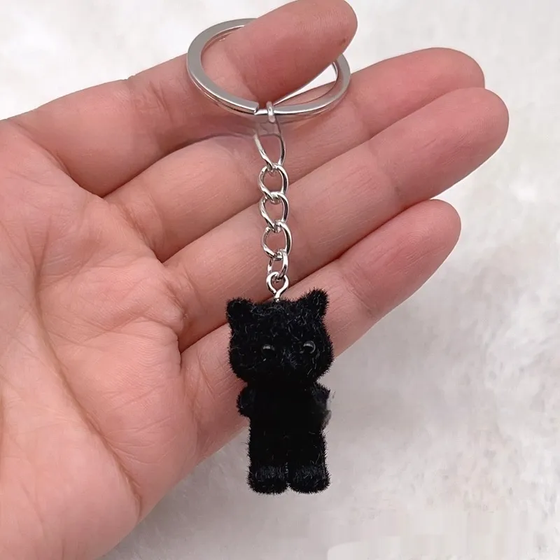 Cute Kitten Key Buckle Bag Plush Pendant - Black