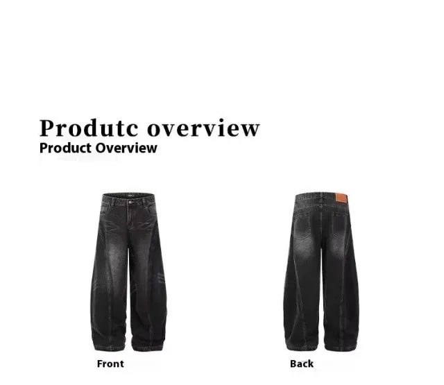 Retro Cat Beard Machete Jeans Women Loose Straight leg Wide leg Black - Shop at LoveMi