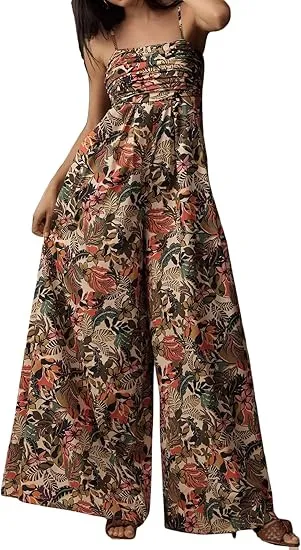 Women's Backless Waist Trimming Wide leg Jumpsuit 5 Style M - Shop at LoveMi