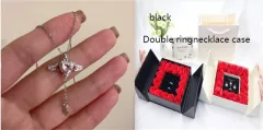 Rose Box Double Door Jewelry Box Valentine's Day Bow Gift Box Necklace Locket - Black Set1 - View 1