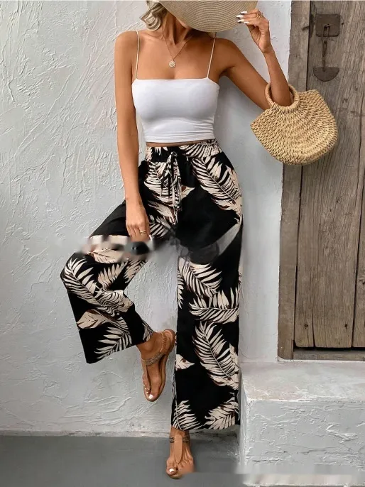 New Women's Trousers Elastic Waistband Straight High Waist Black - Shop at LoveMi