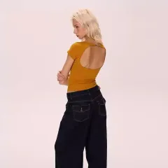 Summer Long Short-sleeved Backless T-shirt Top Women's High-grade Bottoming Shirt - Orange - View 1