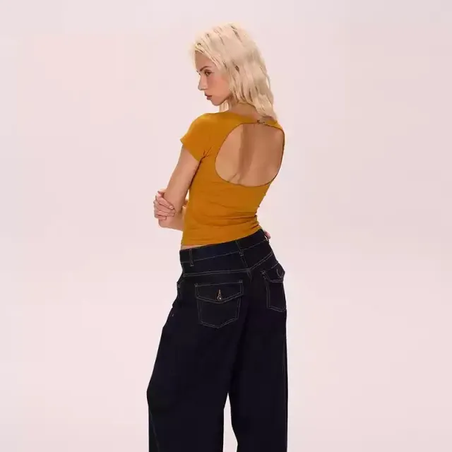 Summer Long Short sleeved Backless T shirt Top Women's High grade Bottoming Shirt Orange - Shop at LoveMi